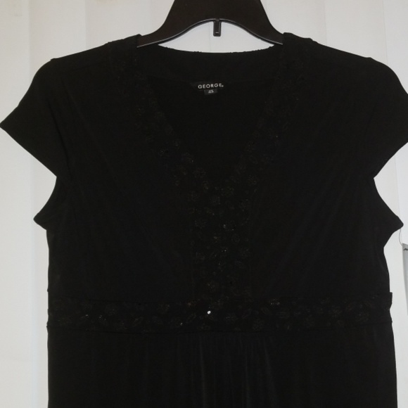 Ladies Black George Dress LG 12-14 - Picture 1 of 8